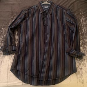 7 Diamonds Dress Stripes Blue & Brown Men’s Dress Shirt